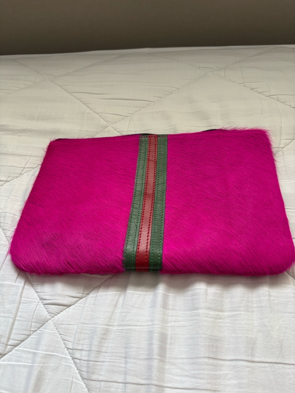 Parker & Hyde Hot Pink Zip Clutch with Green and Red Stripe